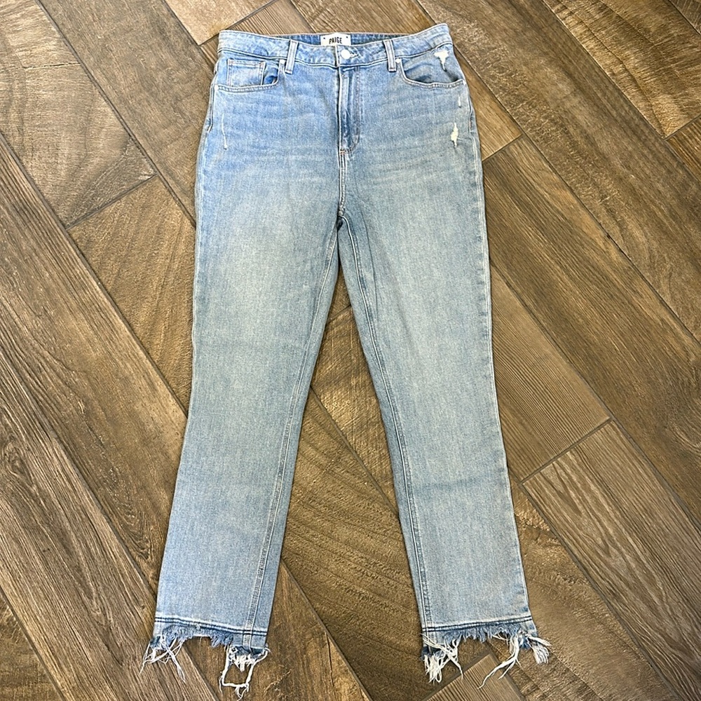 Paige Sarah Slim High Rise Mako Distressed Jeans Size 31 Light Wash - Picture 6 of 14